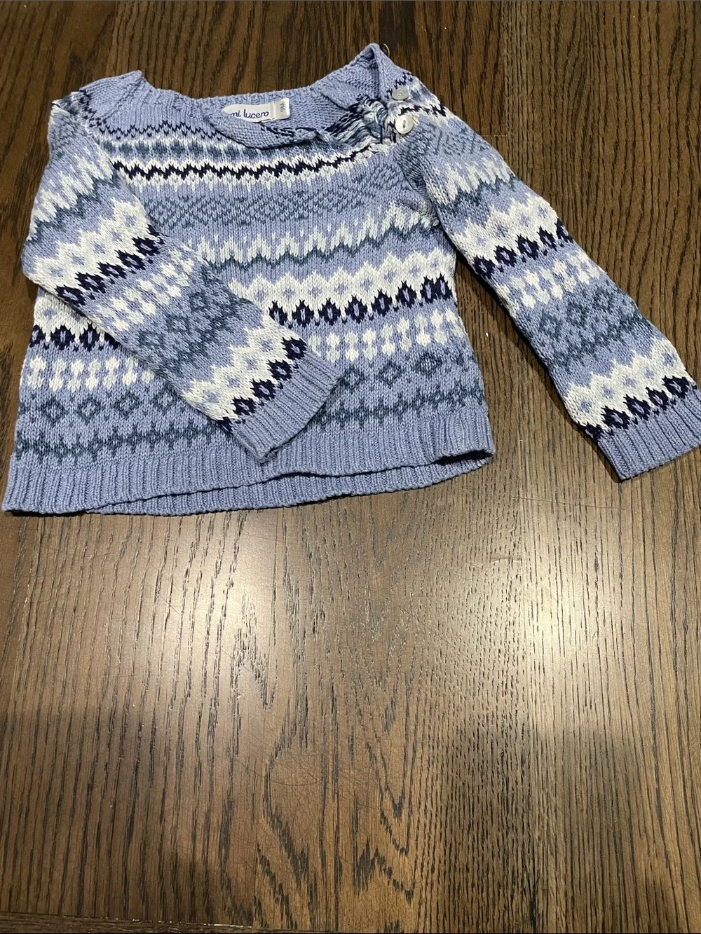 Mi Lucero Blue Fair Isle Knit Sweater & Pants Set with TBBC hat